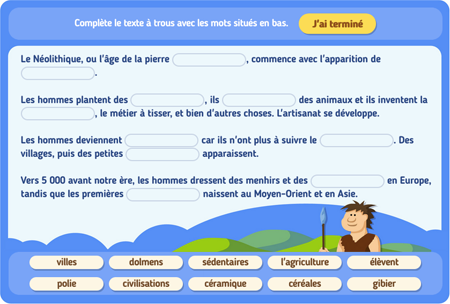 Exercices en ligne : Préhistoire - Histoire : 6eme Harmos