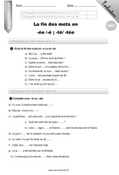 La fin des mots en [ée] [é] [té] [tée] - Examen Evaluation - Bilan : 7ème Harmos - PDF à imprimer
