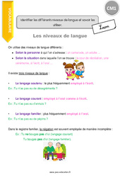 Identifier les différents niveaux de langue et savoir les utiliser - Cours, Leçon : 6ème Harmos - PDF gratuit à imprimer