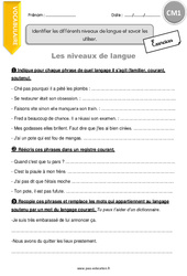 Identifier les différents niveaux de langue et savoir les utiliser - Exercices  : 6ème Harmos - PDF à imprimer