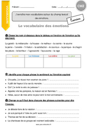 J’enrichis mon vocabulaire autour du champ lexical des émotions. - Exercices avec correction : 7ème Harmos - PDF à imprimer