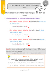 Comment multiplier un nombre décimal par 10, 100 ou 1000. - Cours, Leçon : 7ème Harmos - PDF à imprimer