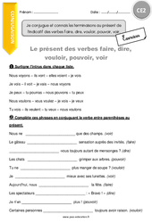 Conjuguer et connaître les terminaisons au présent de l'indicatif des verbes faire, dire, vouloir, pouvoir, voir. - Exercices avec correction : 5ème Harmos - PDF à imprimer