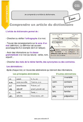 Je comprends un article du dictionnaire. - Cours, Leçon : 4ème Harmos - PDF gratuit à imprimer