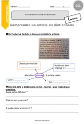 Je comprends un article du dictionnaire. - Exercices  : 4ème Harmos - PDF à imprimer