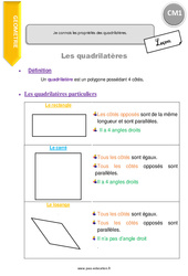 Connaître les propriétés des quadrilatères. - Cours, Leçon : 6ème Harmos - PDF gratuit à imprimer