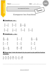 Comparer les fractions - Exercices avec correction : 6ème Harmos - PDF à imprimer