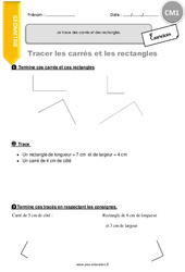 Je trace des carrés et des rectangles - Exercices  : 6ème Harmos - PDF à imprimer