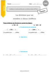 Je divise un nombre entier par un nombre à deux chiffres. - Exercices  : 7ème Harmos - PDF à imprimer