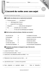 L’accord du verbe avec son sujet - Examen Evaluation - Bilan : 6ème Harmos - PDF à imprimer