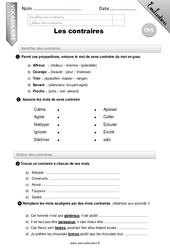 Les contraires - Examen Evaluation - Bilan : 6ème Harmos - PDF à imprimer