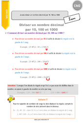 Comment diviser un nombre décimal par 10, 100 ou 1000 - Cours, Leçon : 7ème Harmos - PDF gratuit à imprimer