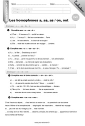 Les homophones a,as,à et on, ont - Examen Evaluation - Bilan : 6ème Harmos - PDF à imprimer