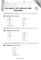 Les mots en - euil, - euille, - ail, - aille - Examen Evaluation - Bilan : 6ème Harmos - PDF à imprimer