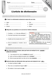 L'article de dictionnaire - Examen Evaluation - Bilan : 6ème Harmos - PDF à imprimer