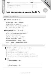 Les homophones ou ,où , la ,là l'a - Examen Evaluation - Bilan : 6ème Harmos - PDF à imprimer