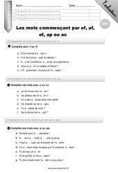 Les mots commencant par ef, af, of, ac,op,ap - Examen Evaluation - Bilan : 6ème Harmos - PDF à imprimer