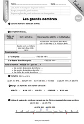 Les grands nombres - Examen Evaluation  globale - Bilan : 7ème Harmos - PDF à imprimer