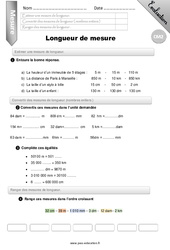 Longueur de mesure - Examen Evaluation - Bilan : 7ème Harmos - PDF à imprimer