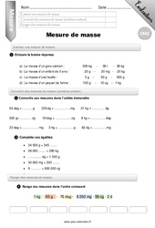 Mesure de masse - Examen Evaluation - Bilan : 7ème Harmos - PDF à imprimer