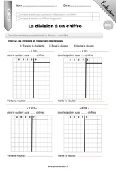 Division à un chiffre - Examen Evaluation - Bilan : 7ème Harmos - PDF à imprimer