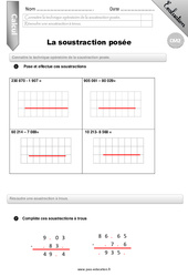 Soustraction posée - Examen Evaluation - Bilan : 7ème Harmos - PDF à imprimer