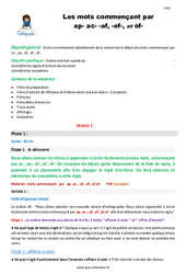 Les mots commençant par ap - ac - af, - ef - et of - Séquence - Fiche de préparation : 7ème Harmos - PDF à imprimer