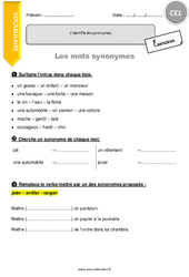 J’identifie les synonymes. - Exercices  : 4ème Harmos - PDF à imprimer