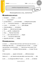 J’identifie et orthographie des homophones. - Exercices avec correction : 5ème Harmos - PDF à imprimer