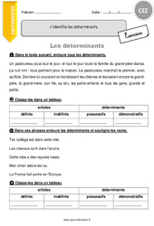 J’identifie les déterminants. - Exercices  : 5ème Harmos - PDF à imprimer