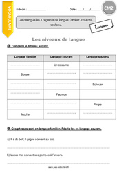 Comment distinguer les 3 registres de langue familier, courant, soutenu - Exercices  : 7ème Harmos - PDF à imprimer