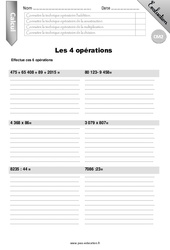 Les 4 opérations - Examen Evaluation - Bilan : 7ème Harmos - PDF à imprimer