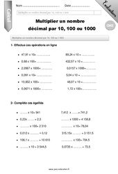 Multiplier un nombre décimal par 10, 100 ou 1000 - Examen Evaluation - Bilan : 7ème Harmos - PDF à imprimer