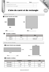 Calculer l’aire du carré et du rectangle - Examen Evaluation - Bilan : 7ème Harmos - PDF à imprimer