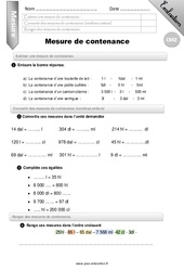 Mesure de contenance - Examen Evaluation - Bilan : 7ème Harmos - PDF à imprimer