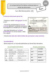 Je comprends les informations contenues dans un article de dictionnaire. - Cours, Leçon : 5ème Harmos - PDF gratuit à imprimer