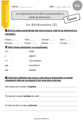 Je comprends les informations contenues dans un article de dictionnaire. - Exercices avec correction : 5ème Harmos - PDF à imprimer