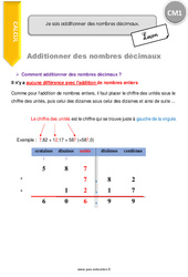 Comment additionner des nombres décimaux - Cours, Leçon : 6ème Harmos - PDF gratuit à imprimer