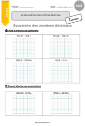 Comment soustraire des nombres décimaux - Exercices  : 7ème Harmos - PDF à imprimer