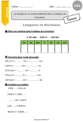 Comment placer un nombre décimal dans un tableau de conversion. - Exercices avec correction : 7ème Harmos - PDF à imprimer