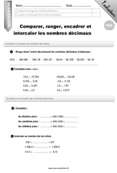 Comparer, ranger, encadrer et intercaler les nombres décimaux - Examen Evaluation - Bilan : 7ème Harmos - PDF à imprimer