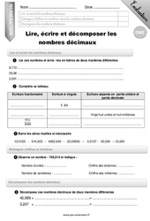 Lire, écrire et décomposer les nombres décimaux - Examen Evaluation - Bilan : 7ème Harmos - PDF à imprimer