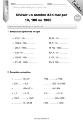 Diviser un nombre décimal par 10, 100 ou 1000 - Examen Evaluation - Bilan : 7ème Harmos - PDF à imprimer