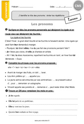 J’identifie le rôle des pronoms - Fiches éviter les répétitions. - Exercices  : 6ème Harmos - PDF à imprimer