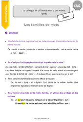 Différents mots d’une même famille - Cours, Leçon : 7ème Harmos - PDF à imprimer