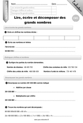 Lire, écrire et décomposer des grands nombres - Examen Evaluation - Bilan : 6ème Harmos - PDF à imprimer