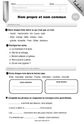 Nom propre et nom commun - Examen Evaluation - Bilan : 4ème Harmos - PDF à imprimer