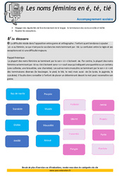 Les noms féminins en é, té, tié - Soutien scolaire - Aide aux devoirs : 6ème Harmos - PDF à imprimer