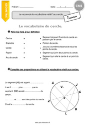 Reconnaitre le vocabulaire relatif au cercle - Exercices avec correction : 6ème Harmos - PDF à imprimer