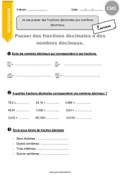 Comment passer des fractions décimales aux nombres décimaux - Exercices avec correction : 6ème Harmos - PDF à imprimer